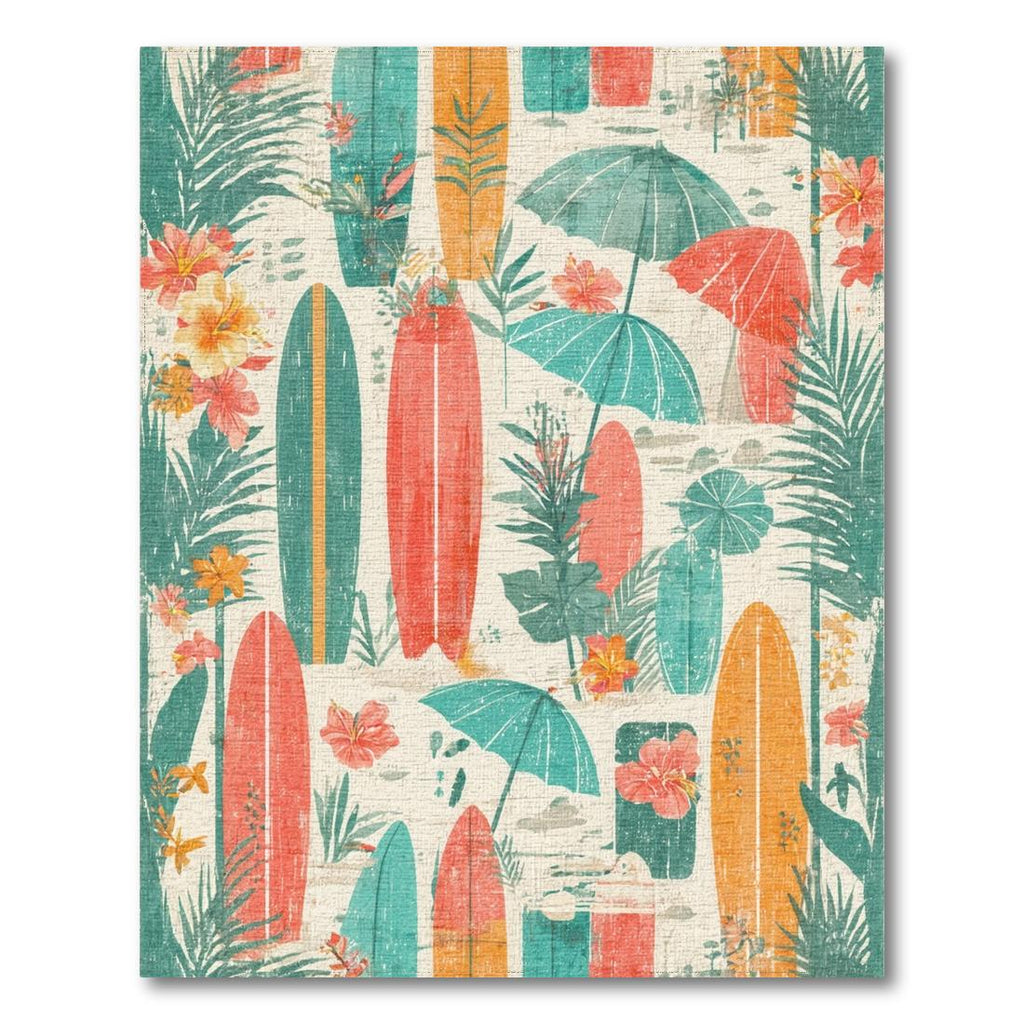 Vibrant Tropical Surfboard Rug(Beige)