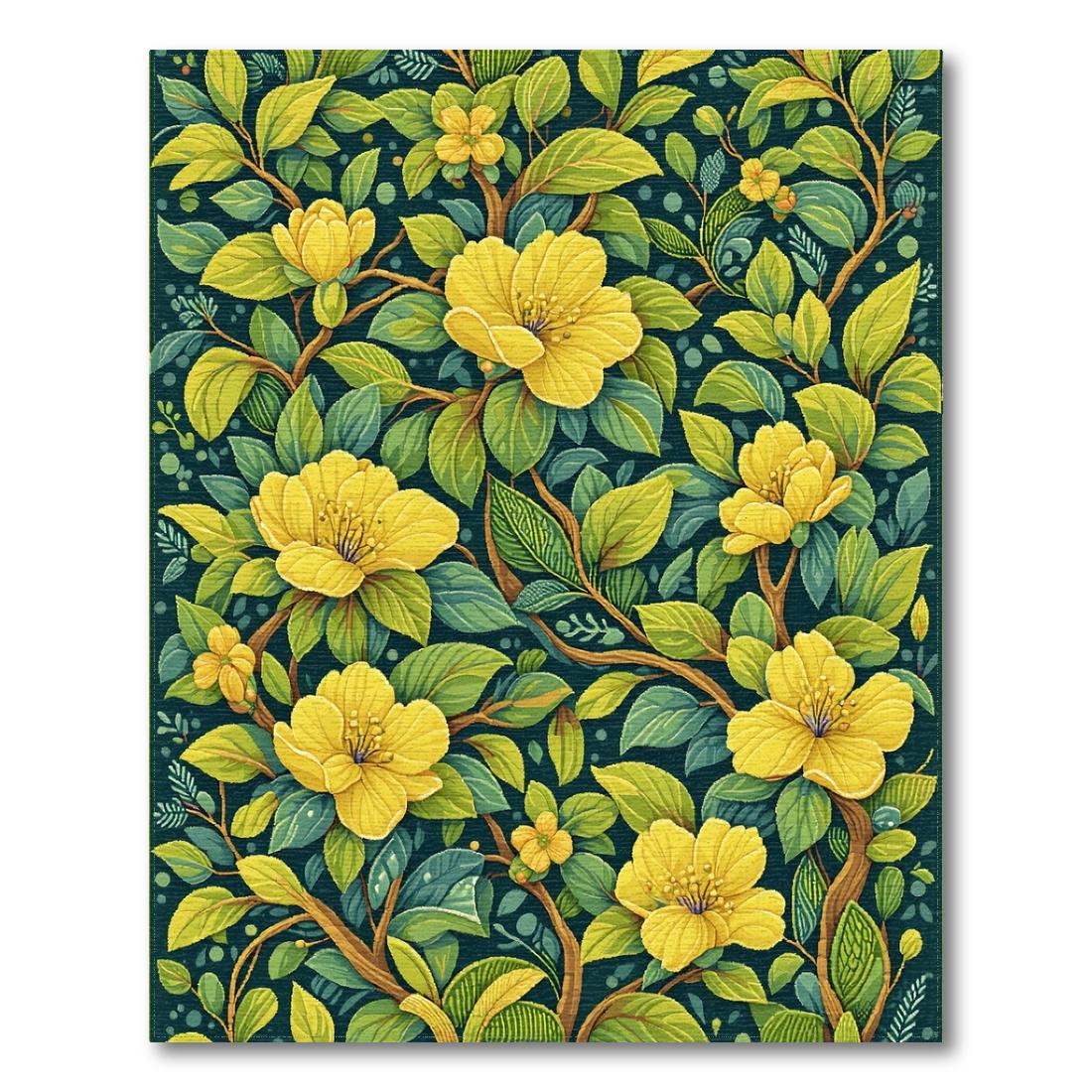 Vibrant Yellow Floral Lively Rug(Yellow)