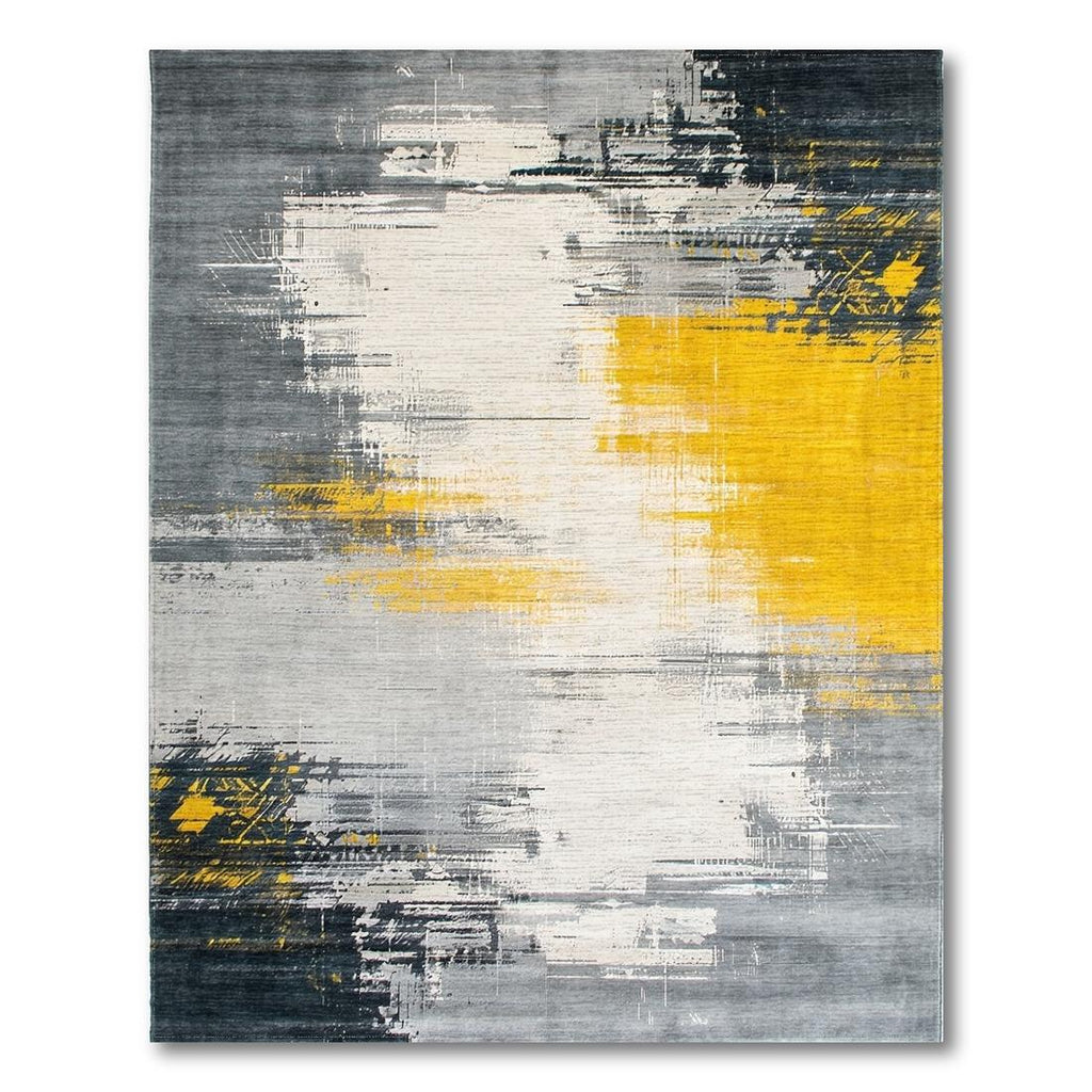 Vibrant Yellow & Gray Abstract Modern Rug