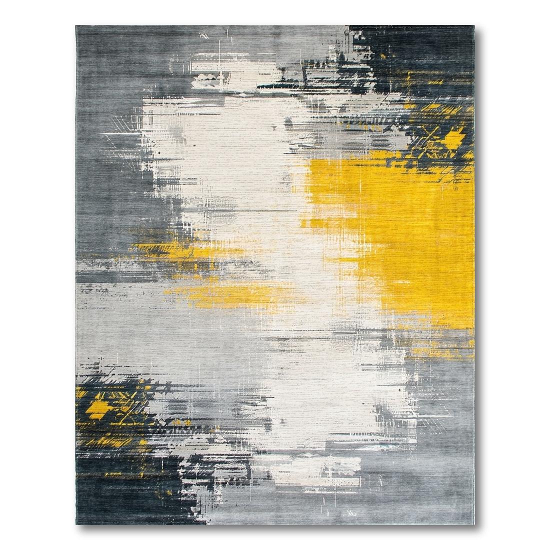 Vibrant Yellow & Gray Abstract Modern Rug