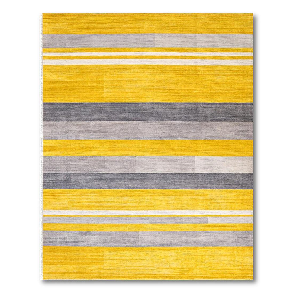 Vibrant Yellow Gray Striped Modern Rug