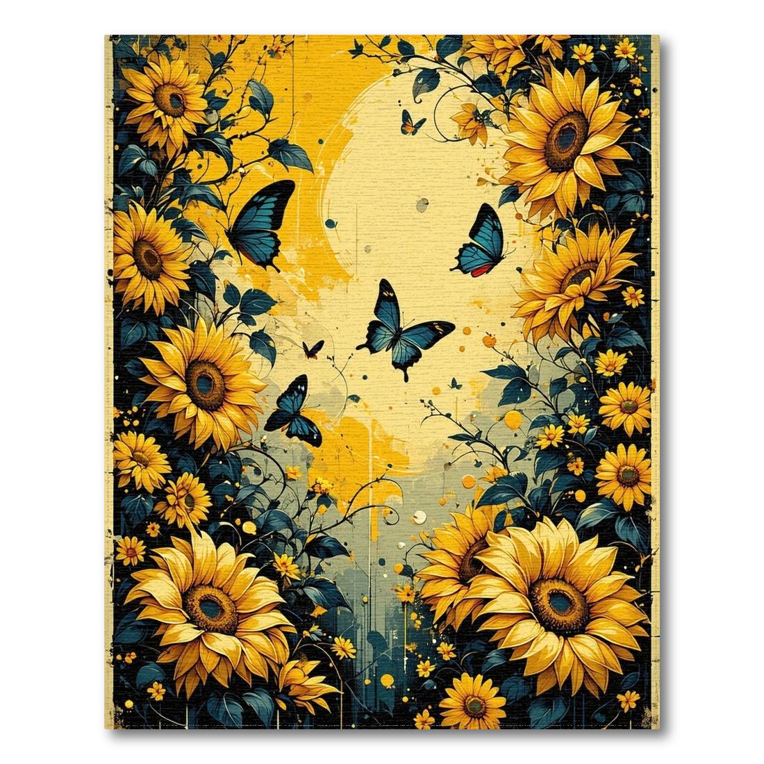 Vibrant Yellow Sunflower Butterfly Cheerful Rug(Yellow)