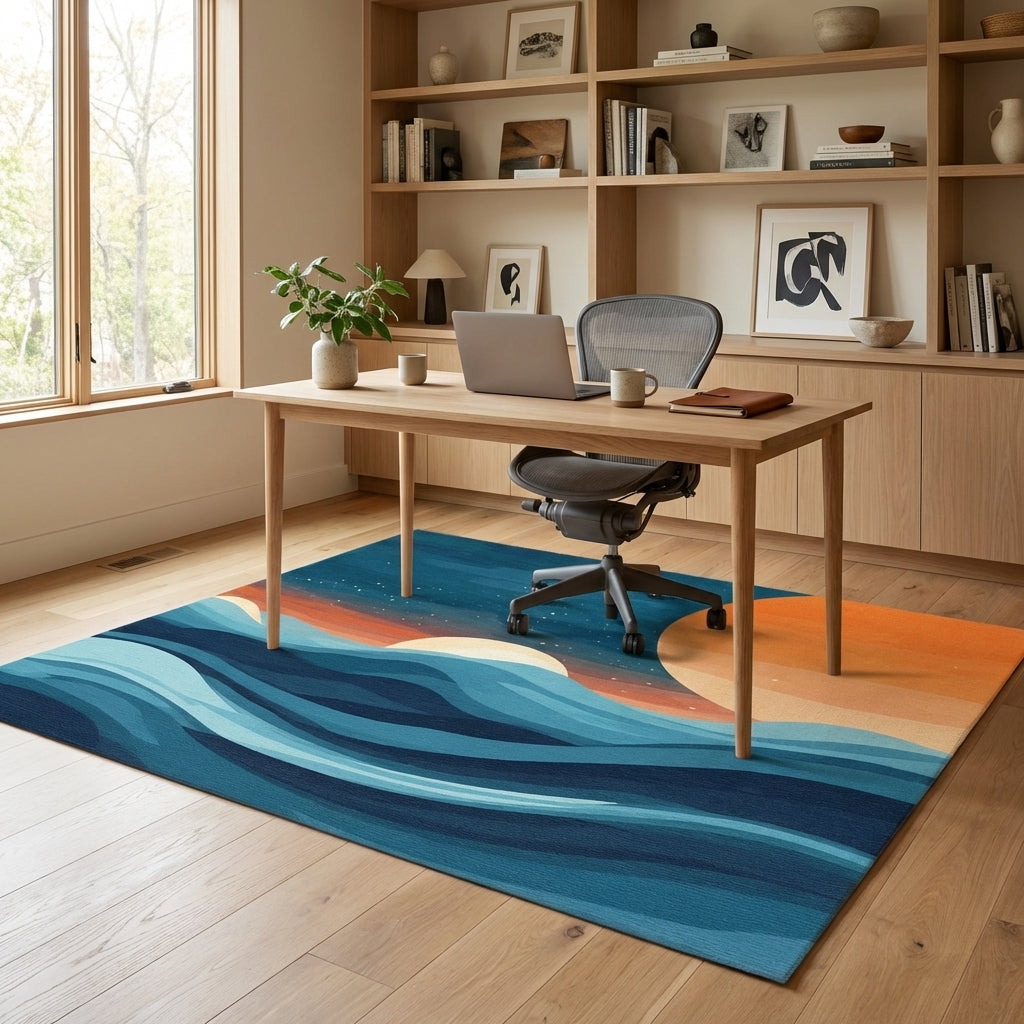 Blue and Orange Ocean Sunset Rug