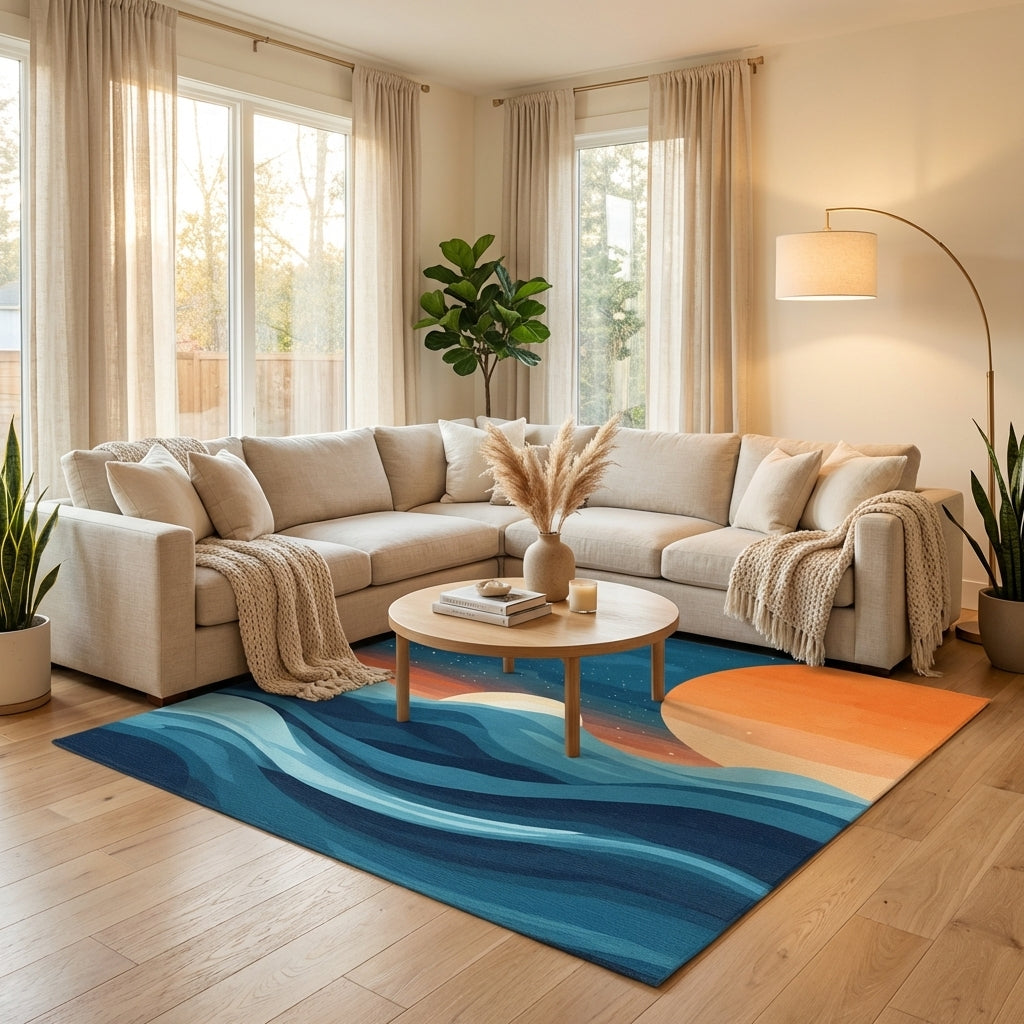 Blue and Orange Ocean Sunset Rug