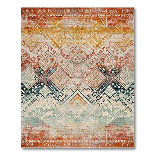 Warm-cool geometric bohemian rug(Orange)