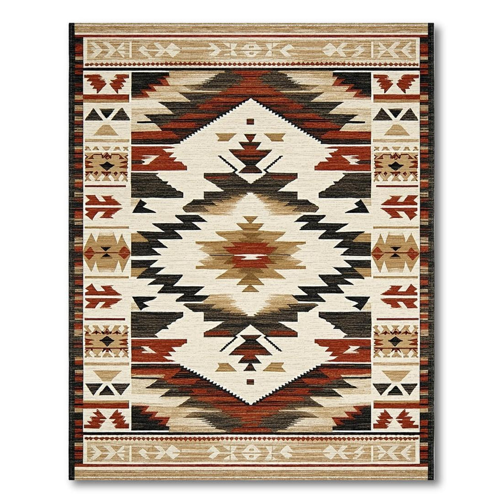 Warm Earthy Geometric Tribal Rug(Beige)