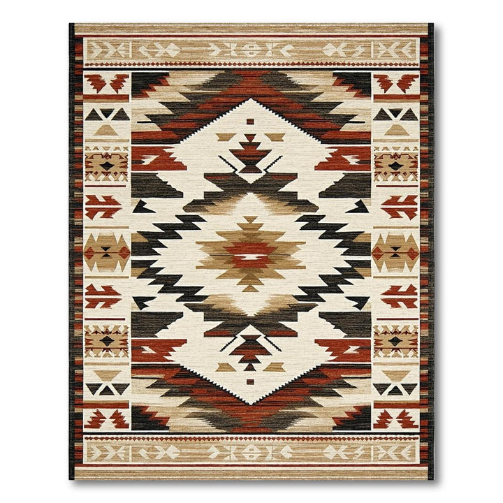 Warm Earthy Geometric Tribal Rug(Beige)