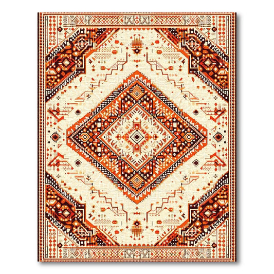 Warm Orange Geometric Tribal Rug(Beige)