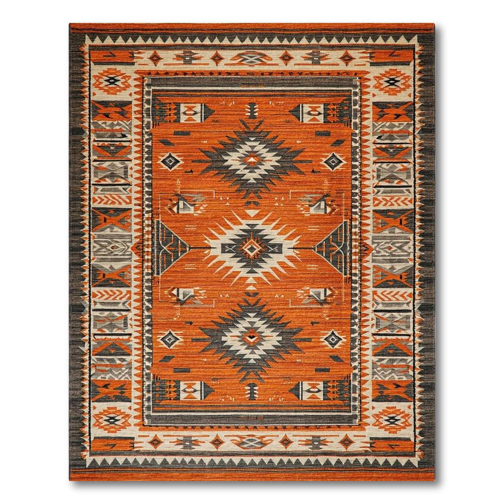 Warm Orange Tribal Geometric Rug(Orange)