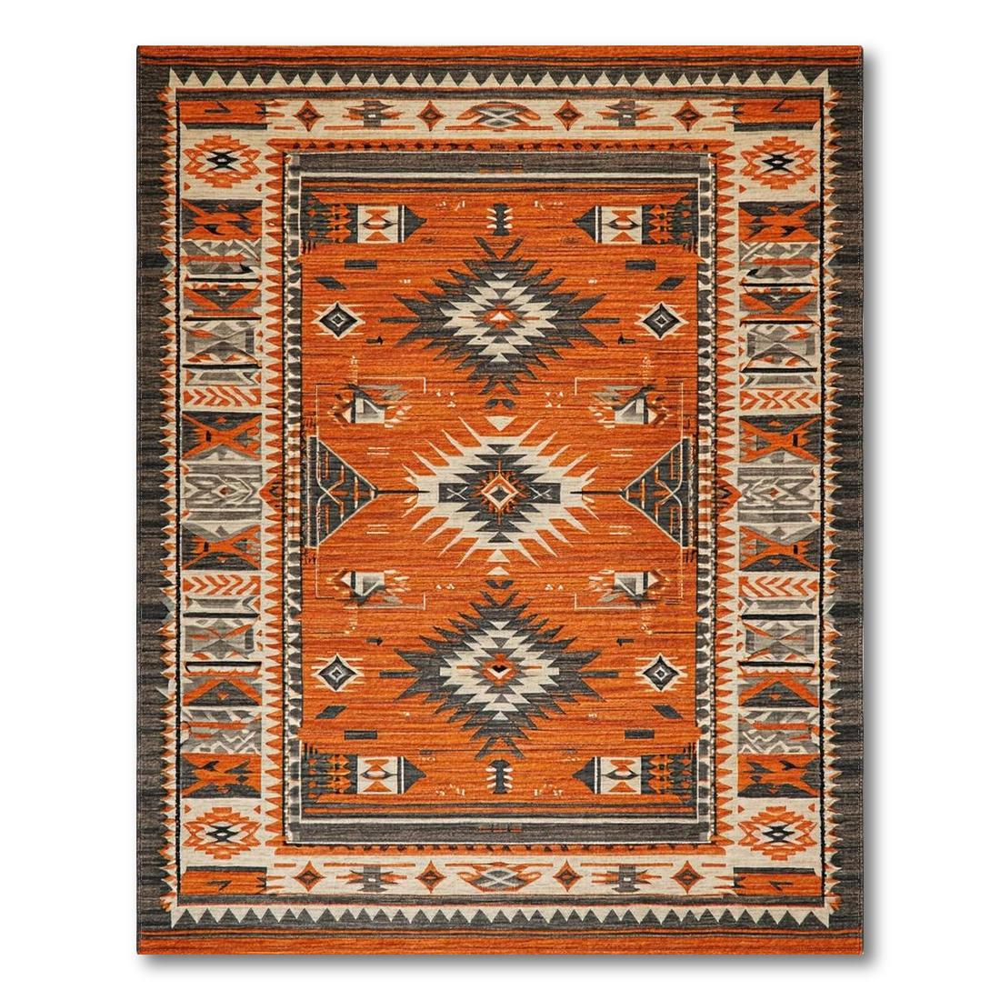 Warm Orange Tribal Geometric Rug(Orange)