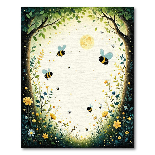 Whimsical Bee & Floral Green-Yellow Rug(Green)