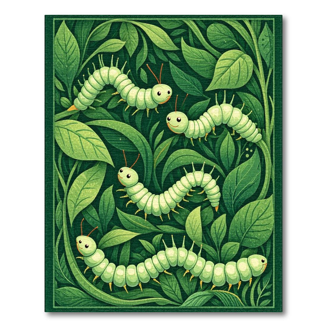 Whimsical Green Caterpillar Leaf Rug(Green)