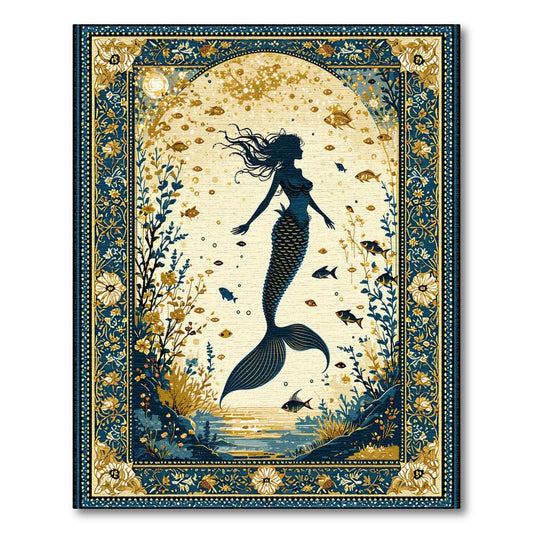 Whimsical Teal Gold Mermaid Rug(Gold)