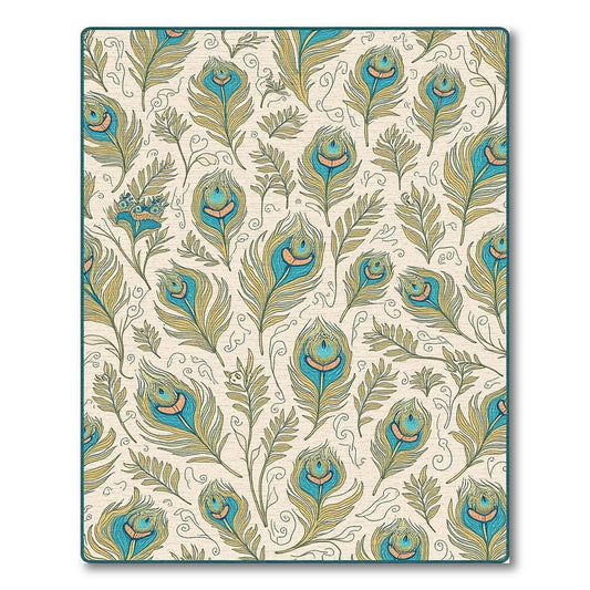 Whimsical Teal Gold Peacock Feather Rug(Ivory)