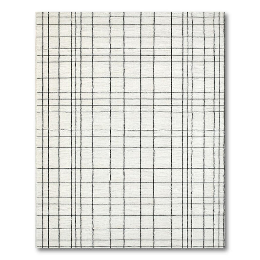 White Black Grid Minimalist Rug(Black)